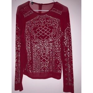 Red Sheer Top with Rhinestones